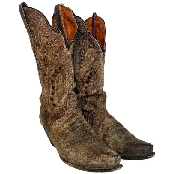 DAN POST Embellished Charisma Studded Leather Cowboy Boots 8 Snip Toe Boho Heel - Picture 4 of 7